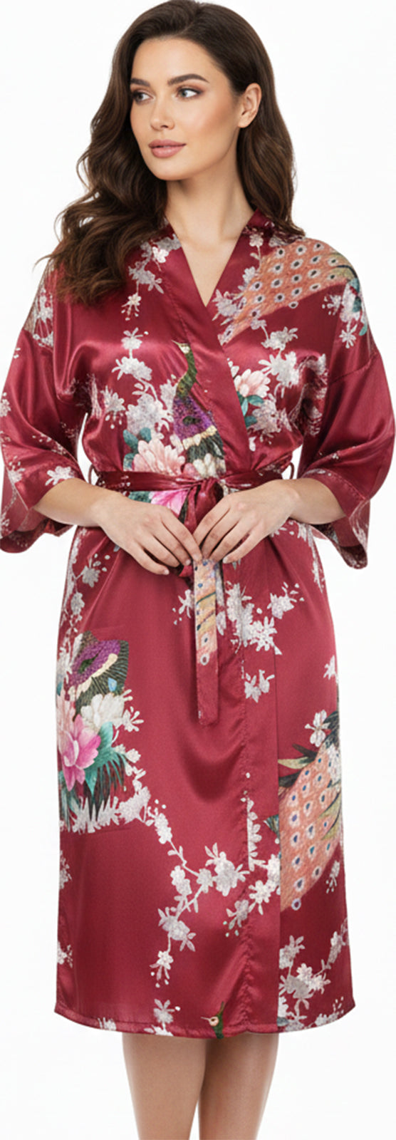 Trifolium Kimono Robe And Chemise Silky Peacock Satin Nightgown Bathrobe Wedding Negligee Nightdress