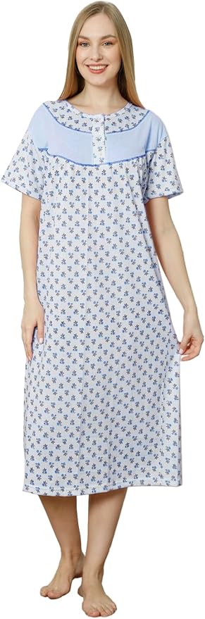 Trifolium Women Short/Long Sleeve Button Up 100% Turkish Cotton Nightdress Floral Trim Nightie