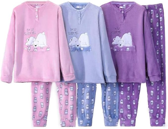 Trifolium Womens Pyjamas Set Long Sleeve Loungewear Top & Bottom Warm Comfy Soft Nightwear PJs Cute Print