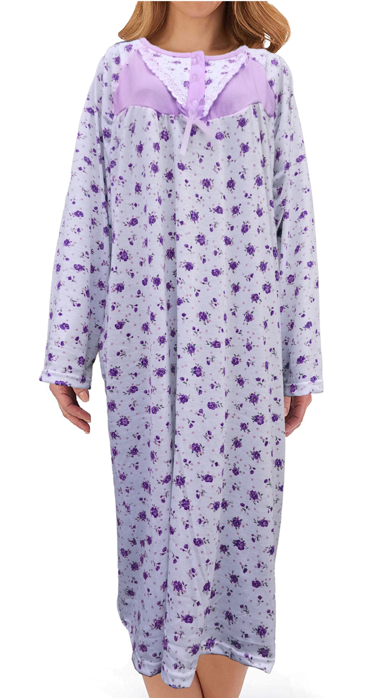 Floral Cotton Nightdress Long Sleeve | Trifolium