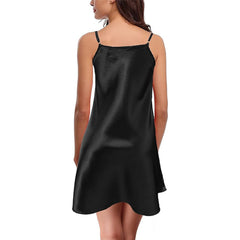 Silky Satin Lace Trim Nightshirt V-Neck Chemise| Trifolium