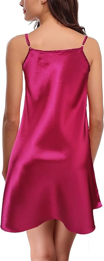 Silky Satin Lace Trim Nightshirt V-Neck Chemise| Trifolium