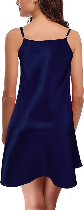 Silky Satin Lace Trim Nightshirt V-Neck Chemise| Trifolium