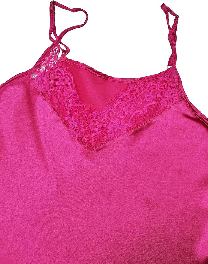 Silky Satin Lace Trim Nightshirt V-Neck Chemise| Trifolium