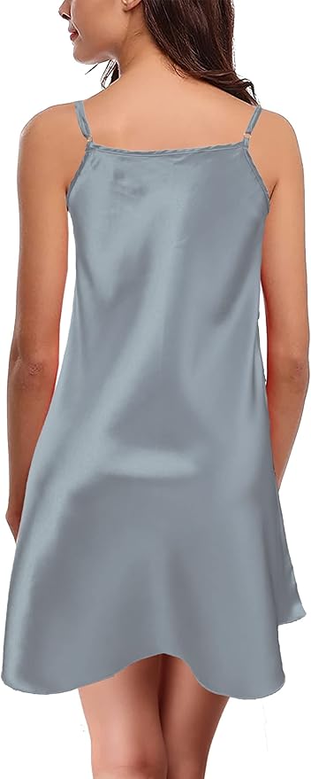 Silky Satin Lace Trim Nightshirt V-Neck Chemise| Trifolium