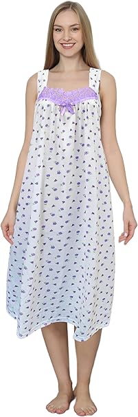 Trifolium Women Sleevless NightWear 100% Cotton Long Ladies Floral Print Nightdress