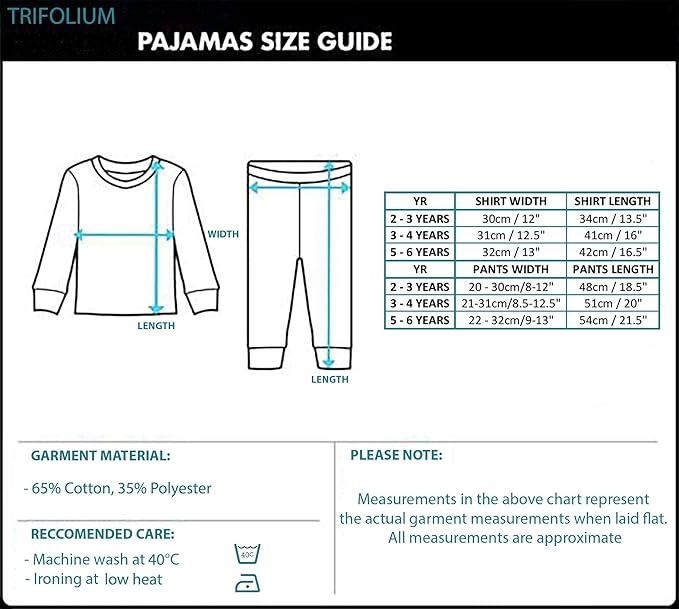 Warm Fleece for Kids Pyjama Set Colorful Pattern Winter PJs | Trifolium