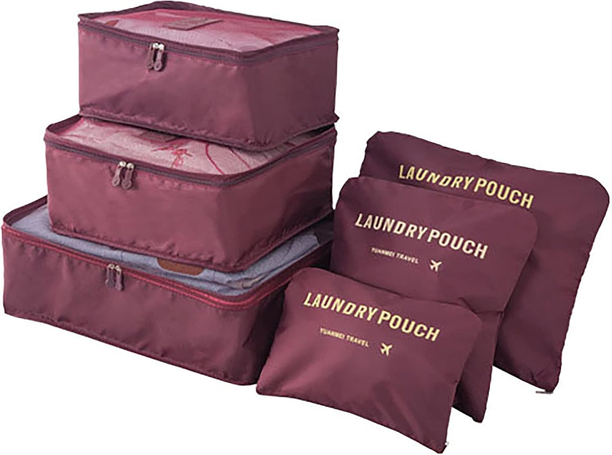 Trifolium 6PCS Travel Organiser Packing Cubes Set Luggage Bags Storage Suitcase Organisers (BURGUNDY)