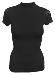 Women's Turtle Neck T-Shirt Waist Shaping Tummy Control Slimming Lace Sleeves Shapewear Top