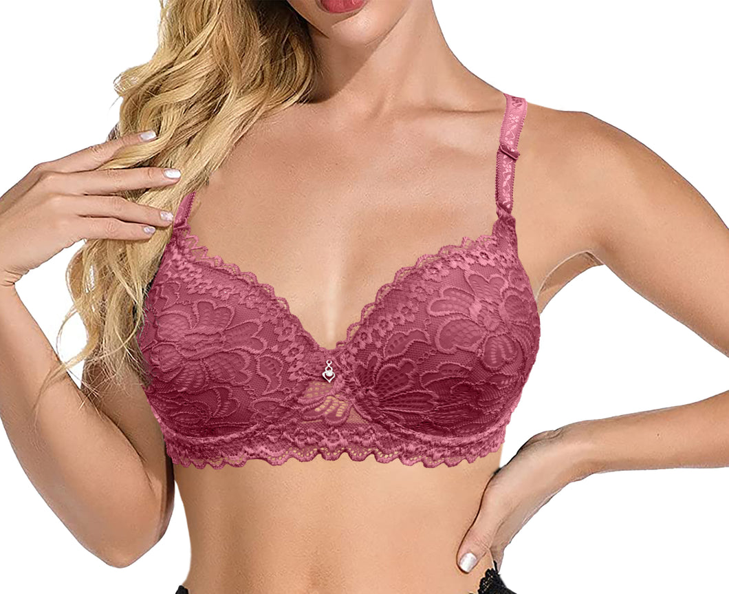 Women's Push Up Sexy Lace Bra Lift Up Underwire Padded V-Neck Comfy Bralette