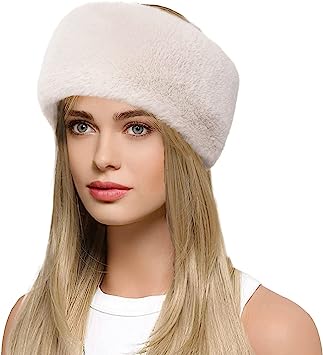 Trifolium Winter Faux Fur Headband for Women Fancy Ear Warmer with Stretch Fluffy Elastic Headband (One size Black Fox)