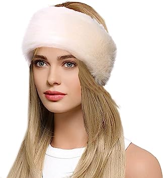 Trifolium Winter Faux Fur Headband for Women Fancy Ear Warmer with Stretch Fluffy Elastic Headband (One size Black Fox)