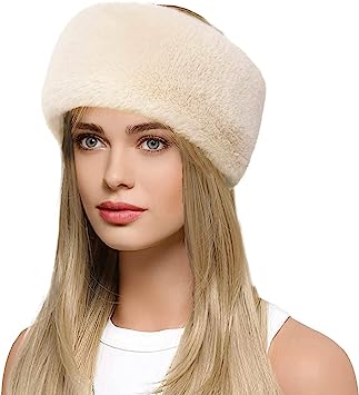 Trifolium Winter Faux Fur Headband for Women Fancy Ear Warmer with Stretch Fluffy Elastic Headband (One size Black Fox)