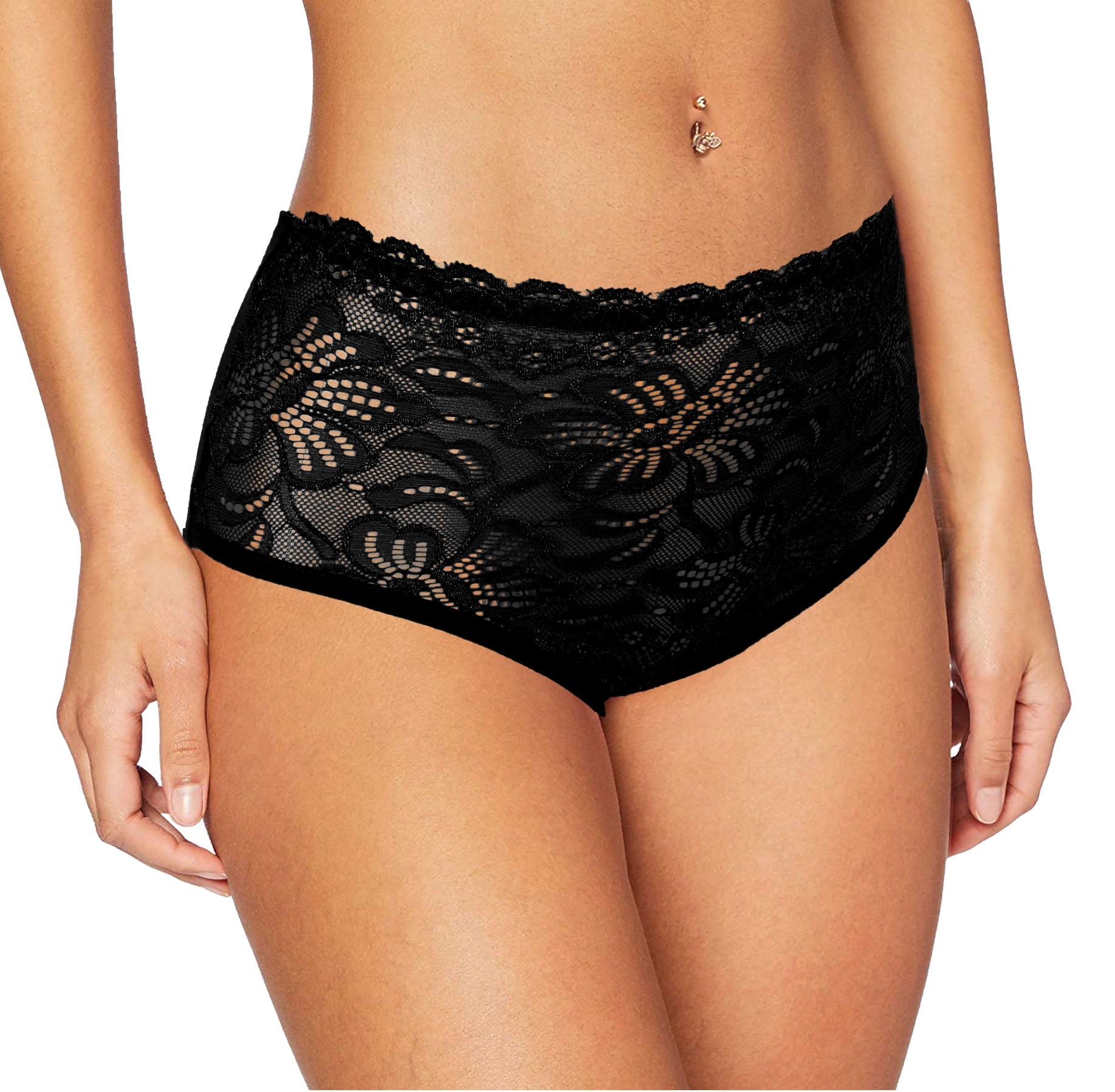 Women Sexy High Waist French Knickers Lace Panties Stretchy Brief Stretchy Sheer Underpants Floral Underwear