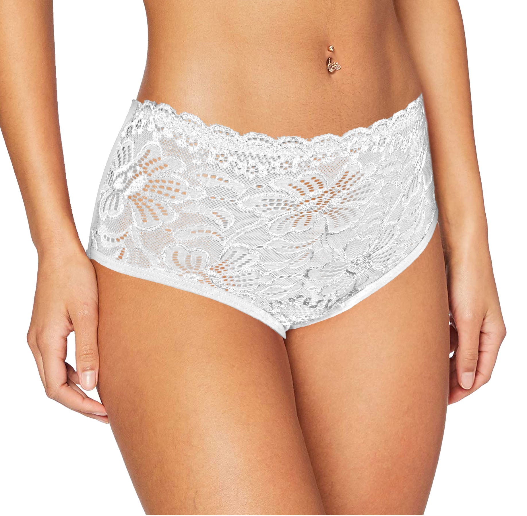 Women Sexy High Waist French Knickers Lace Panties Stretchy Brief Stretchy Sheer Underpants Floral Underwear