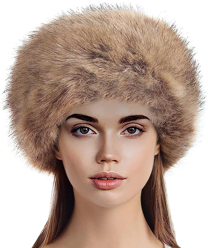 Women's Faux Fur Hat Warm Russian Cossack Stylish Winter Essential ( Medium Black Fox)