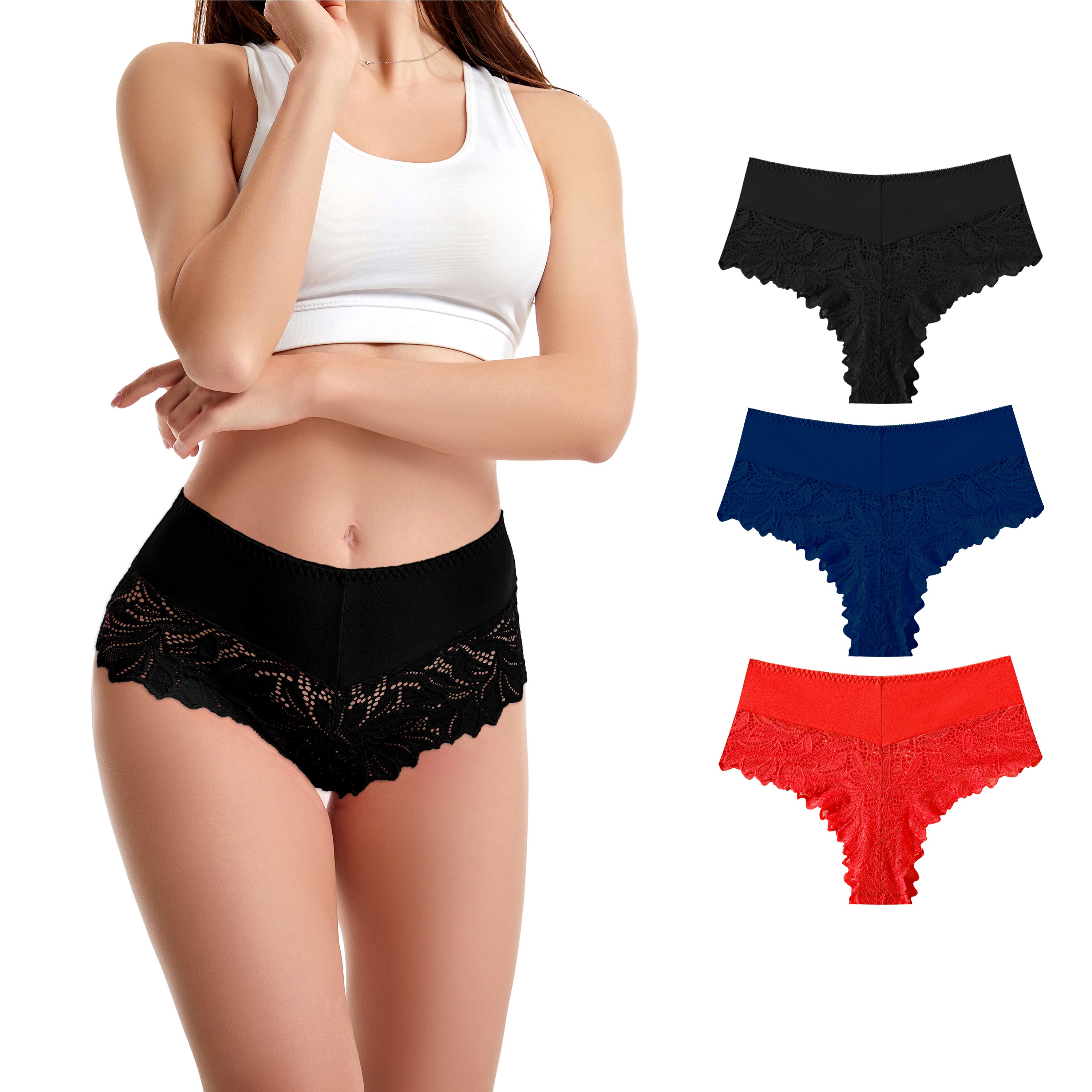 Trifolium Low Waist French Knickers Floral Lace Panties Stretchy Sheer Cotton Boxer