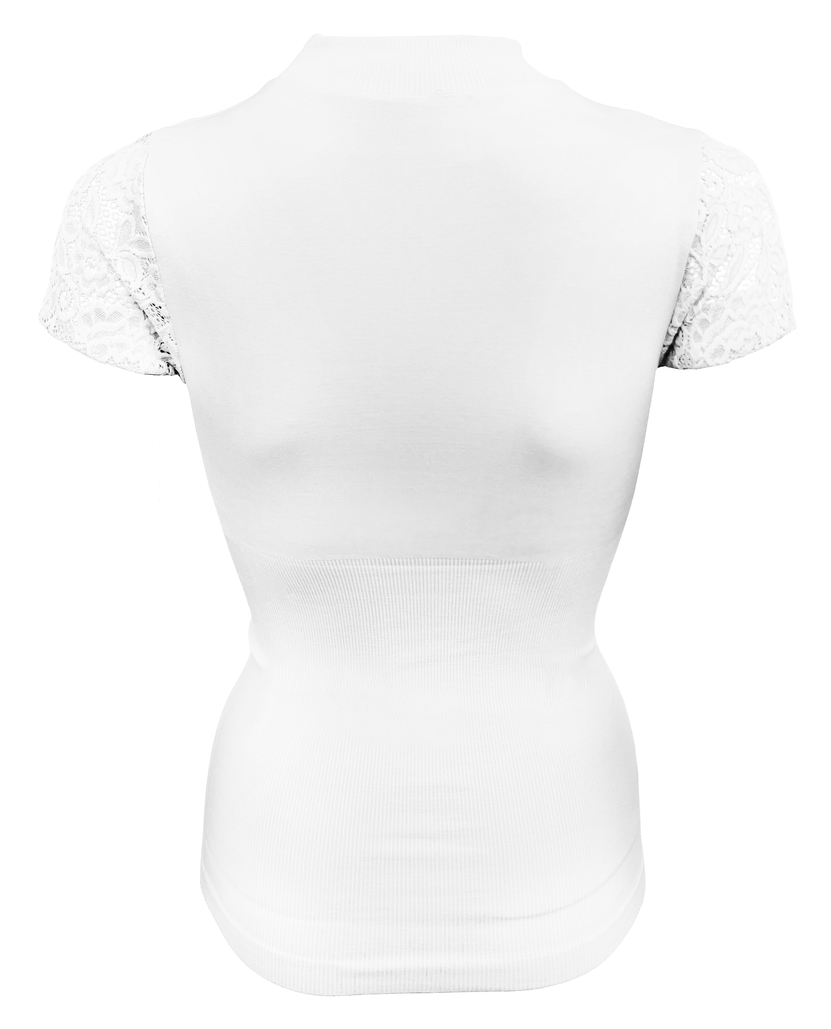 Women's Turtle Neck T-Shirt Waist Shaping Tummy Control Slimming Lace Sleeves Shapewear Top