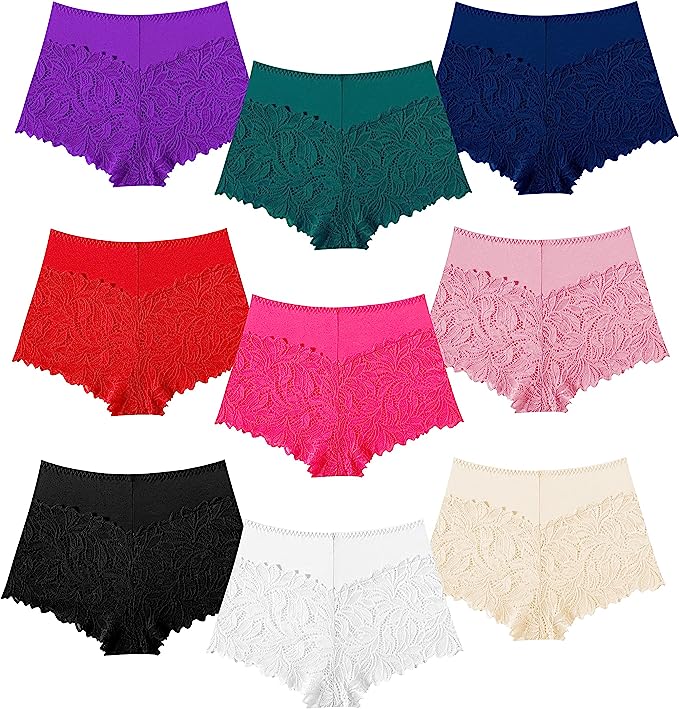 Trifolium High Waist French Knickers Floral Lace Panties Stretchy Sheer Cotton Underpants Boxer