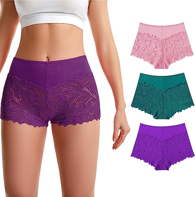 Trifolium High Waist French Knickers Floral Lace Panties Stretchy Sheer Cotton Underpants Boxer