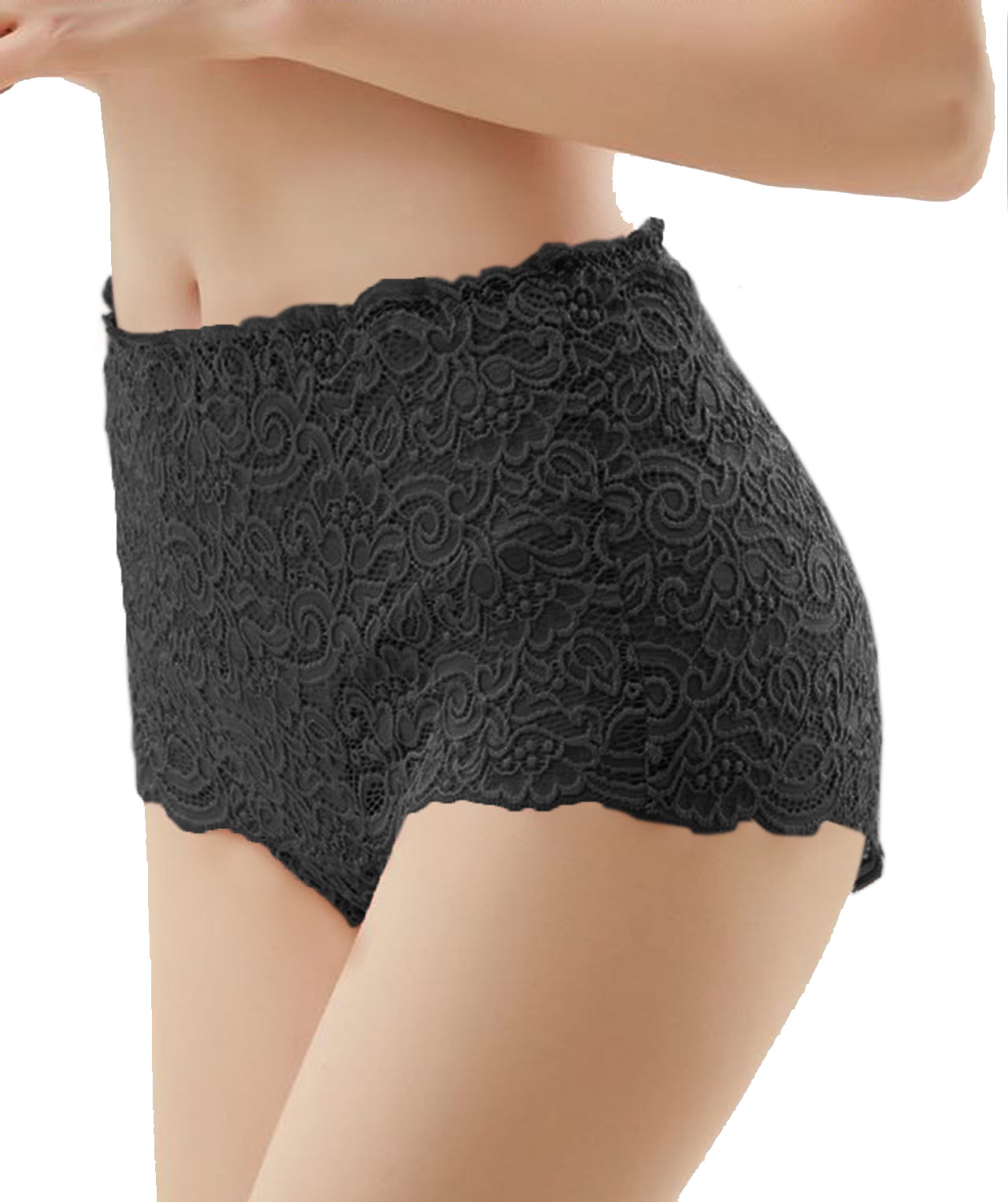 Trifolium Womens Lace Panties Sexy Hipster High Waisted See-Through Lingerie Shorts - 3 Pack