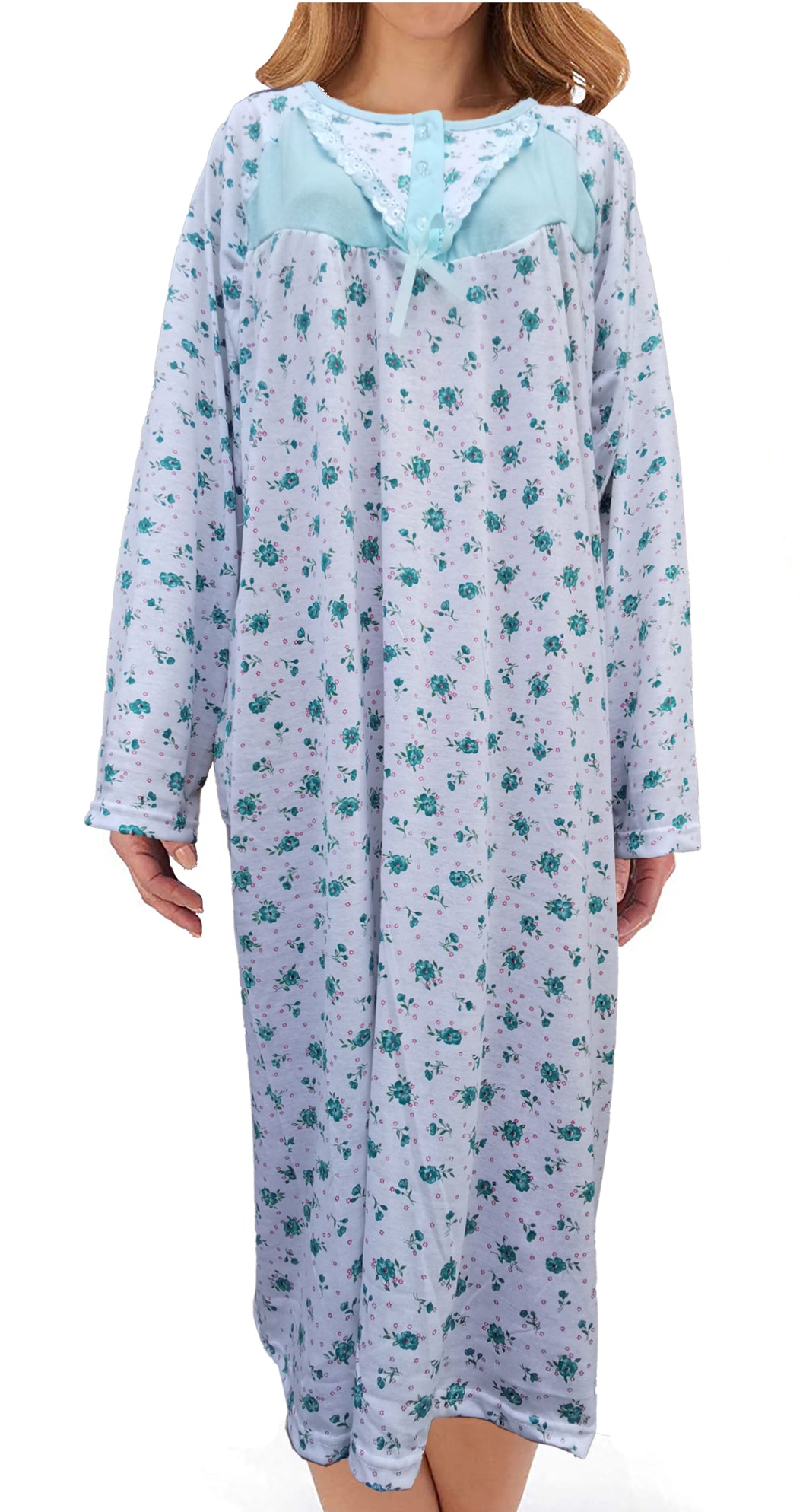 Women's Nightdress Long Sleeve Nightshirt 100% Cotton Nightwear Plus Size Ladies Pajamas Flowers Print