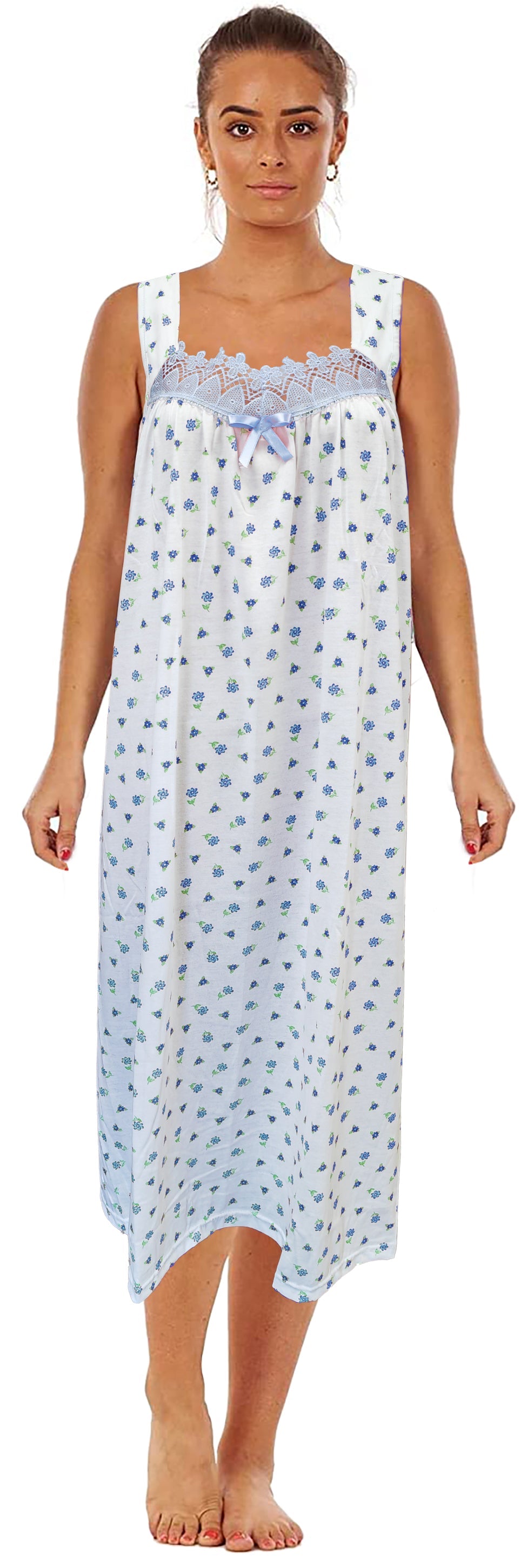 Trifolium Women Sleevless NightWear 100% Cotton Long Ladies Floral Print Nightdress