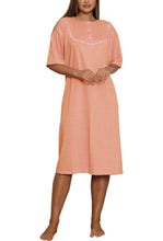 Charger l&#39;image dans la galerie, Trifolium Women Short Sleeve Button Up 100% Cotton Nightdress Round Neck Flora Long Nightie
