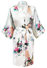Load image into Gallery viewer, Trifolium Chemise+Kimono Robe Silky Satin Bath Gown Peacock And Blossoms Nightgown Oriental Floral Bathrobe Gift Bridesmaid Wedding Sexy Pyjama
