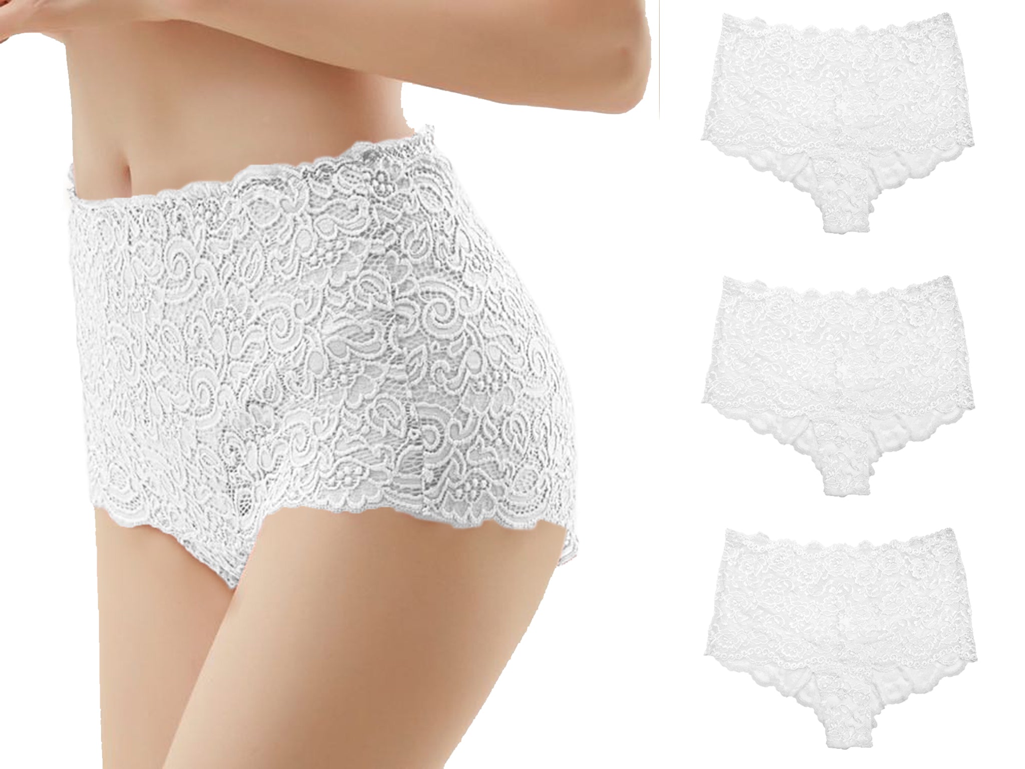 Trifolium Womens Lace Panties Sexy Hipster High Waisted See-Through Lingerie Shorts - 3 Pack