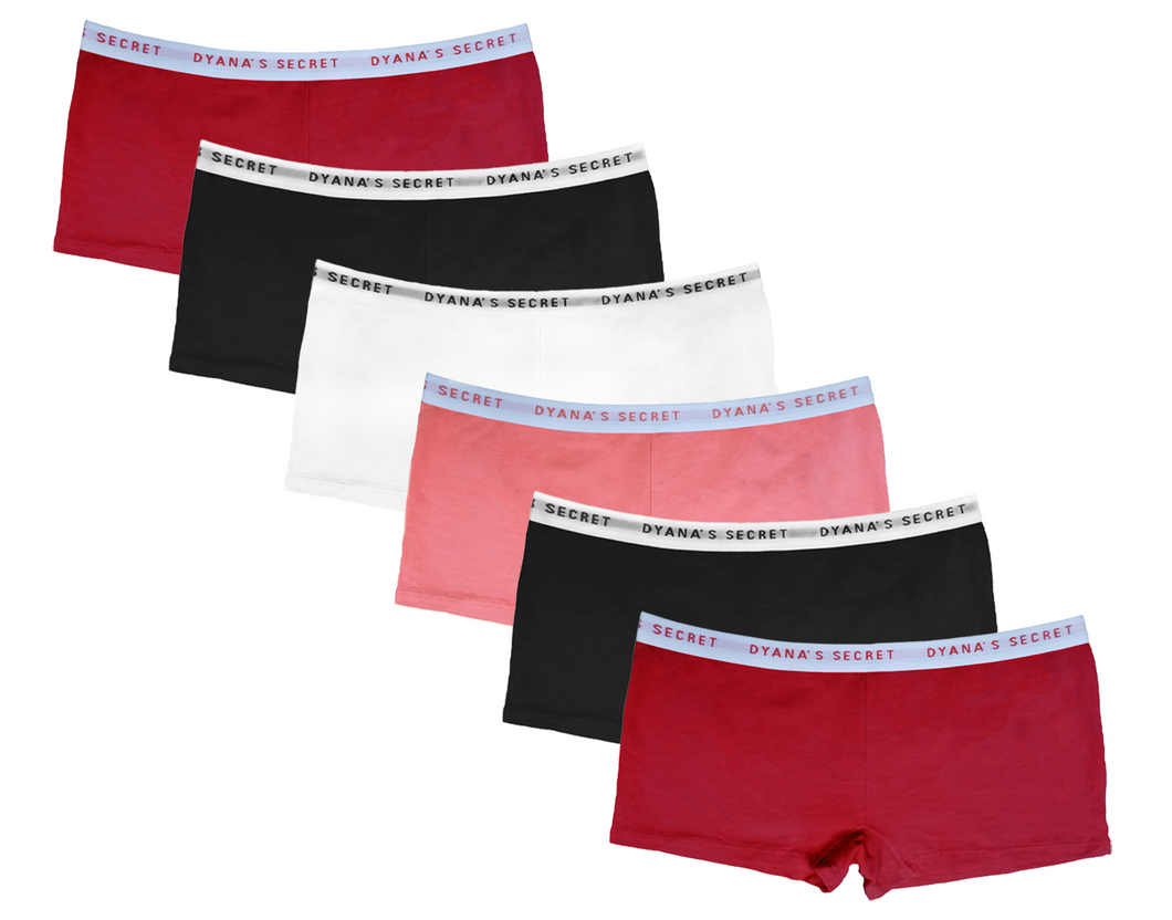 Women's Cotton Boxer Shorts 6-Pack Girl Underwear Comfort Stretch Ladies Panties